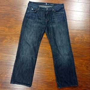 7FAM Austyn dark wash straight leg blue jeans